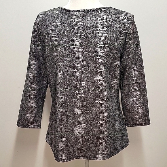 BYdesign Silver and Black Woman's Top Size M 3/4 Sleeves Round Neck with Chain - Picture 6 of 10
